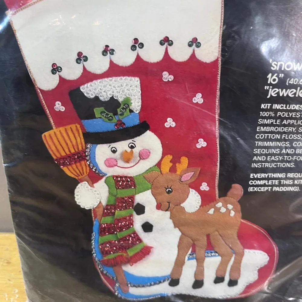 Vtg Sultana Snow Pals Christmas Needlecraft Jeweled Stocking Kit 32174 16